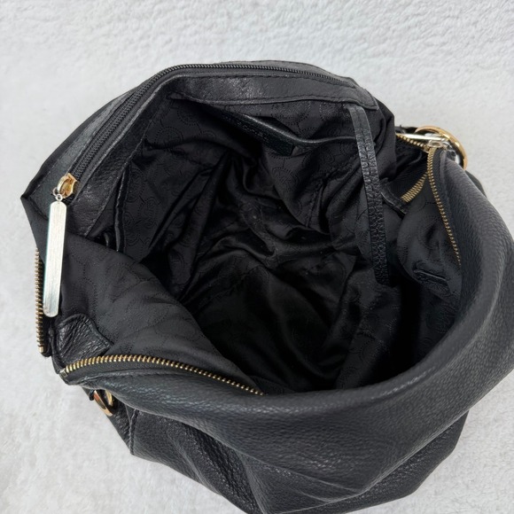 Michael Kors Fulton Black Leather Hobo Shoulder Bag Gold MK Logo - Picture 14 of 16